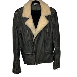 IRO Lambskin Leather and Shearling Moto Jacket with Sleeve Zipper